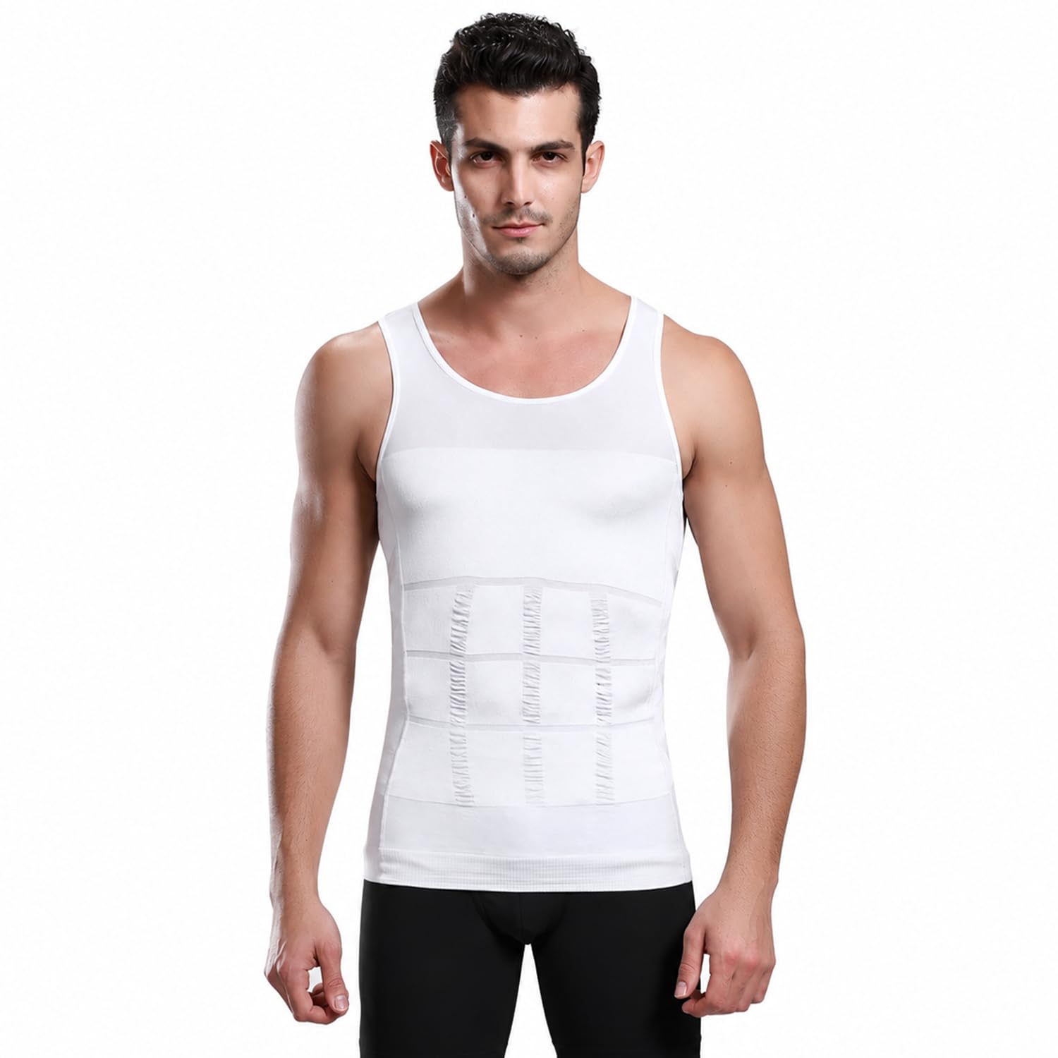 ada Men’s Slimming Body Shaper Vest Shirt Abs Abdomen Slim Stretchable Tummy Tucker Vest (White) - Medium-picture-33