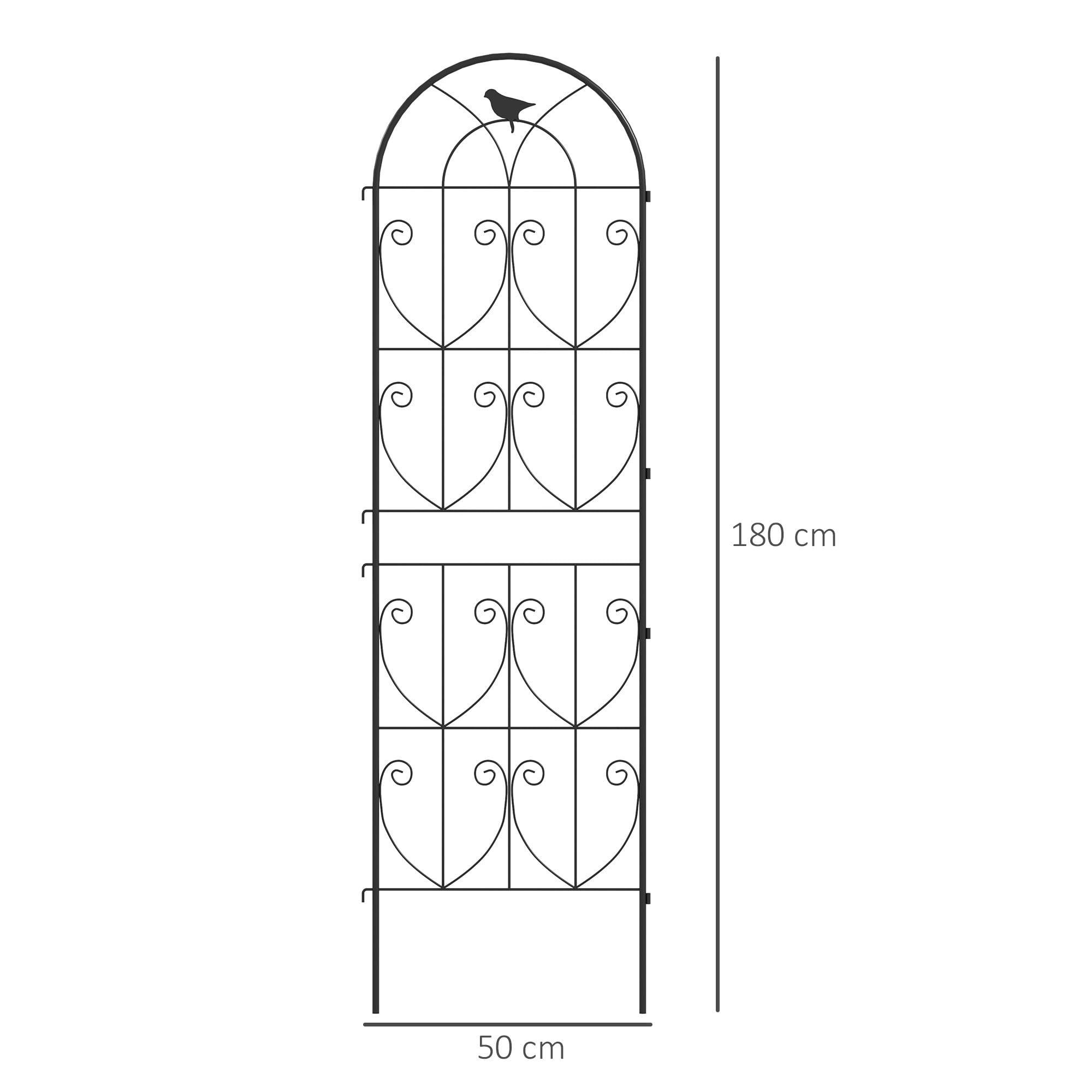 Outsunny Support pour Plantes Grimpantes avec Oiseaux, Lot de 2, Treillis de Jardin, pour Légumes, Vignes, Fleurs, en Métal, 50 x 180 cm, Noir