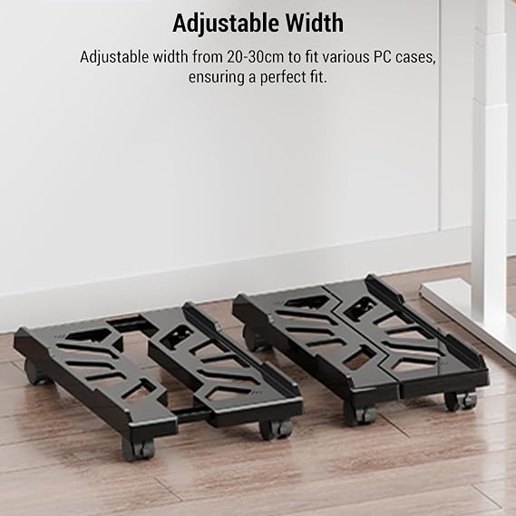 43cm x 20 to 28cm Adjustable Mobile CPU Stand with Wheels (White)