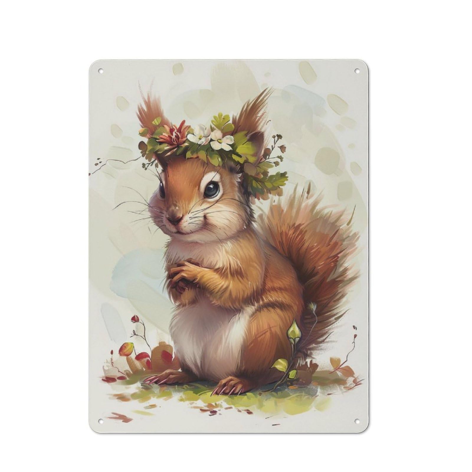 Junmoney Squirrel Flower 40X30cm Retro Tin Sign With For Kitchen Or Home Bar, A Decorative Gift For A Newly Furnished Kitchen And Home Bar