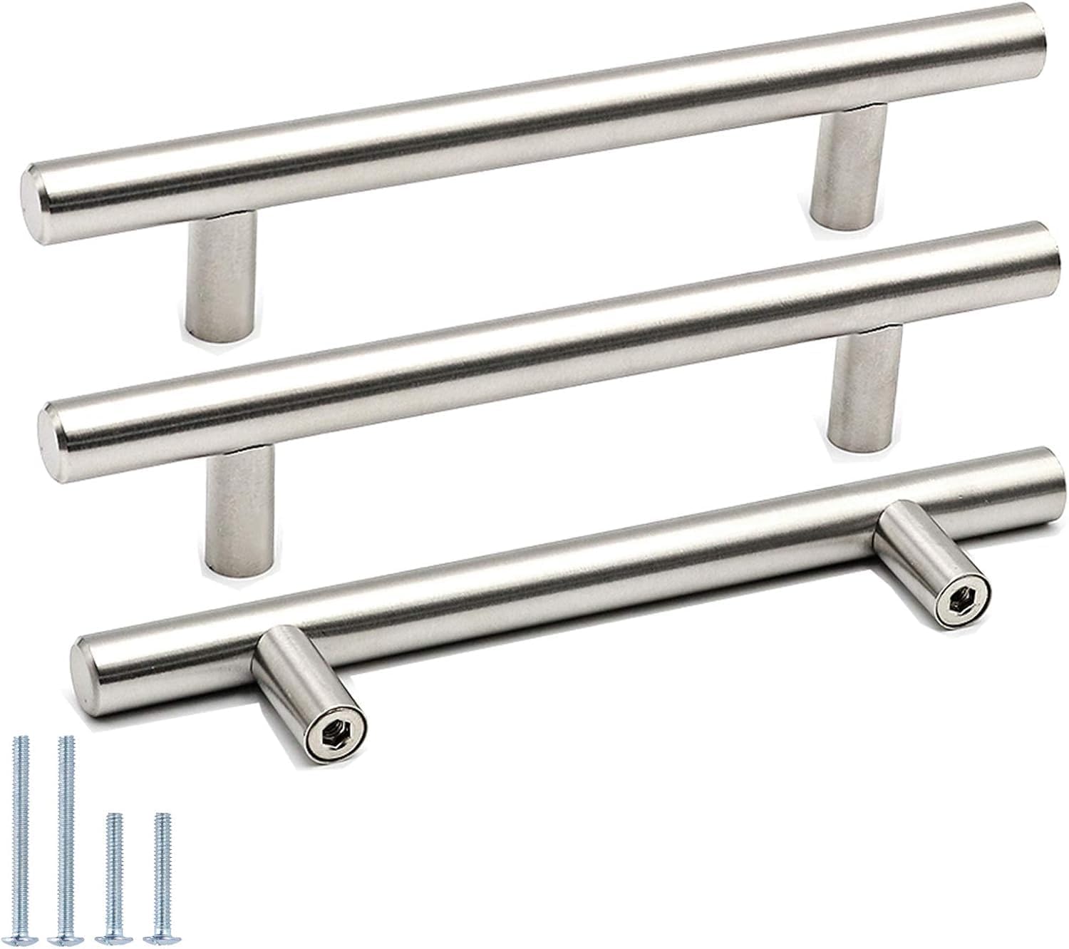 Goldenwarm 4 Pack Brushed Nickel Kitchen Cupboard Handles 160mm Hole Center Silver Drawer Handles, Round T Bar Cabinet Pulls Stainless Steel Drawer Pulls