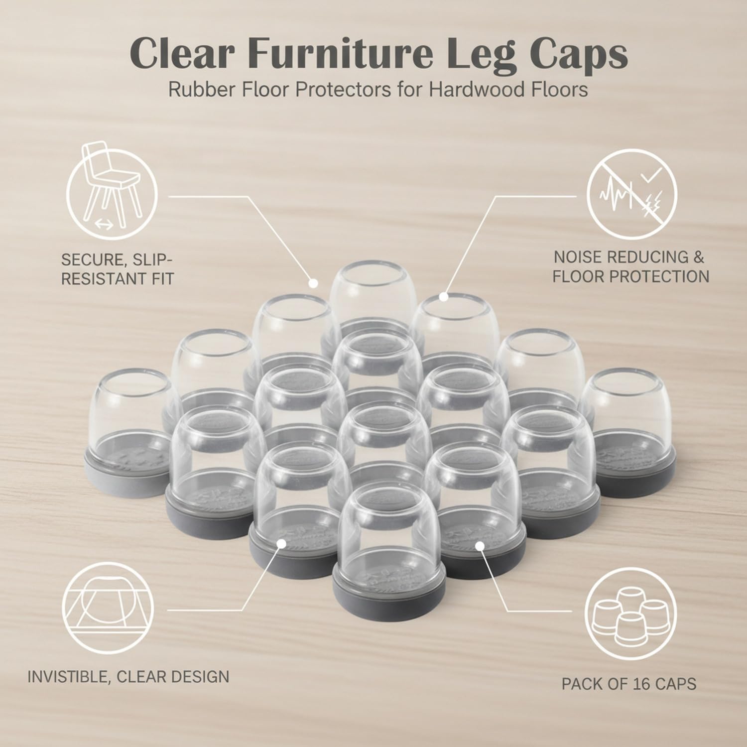 Silicone Furniture Pads, Set of 16