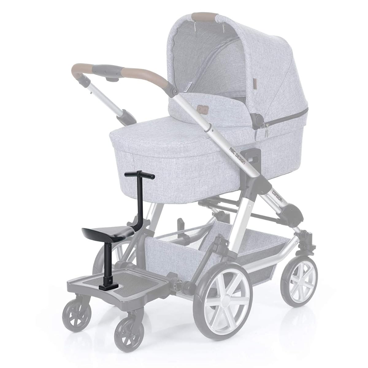 ABC Design Kiddy Board Kiddie Ride On 2 avec siège, charge maximale : 20 kg, universelle, convient à presque tous les types de poussettes et buggy