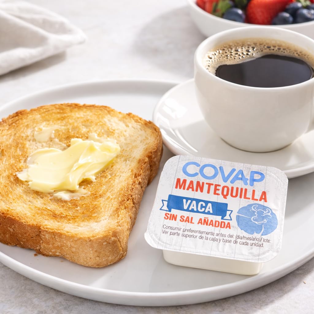 Mantequilla de Vaca Sin Sal Añadida Microtarrinas 96x10 g | Caja Formato Hostelería | Porciones Individuales de Mantequilla Natural | Ideal para Desayunos, Hoteles, Cafeterías y Catering