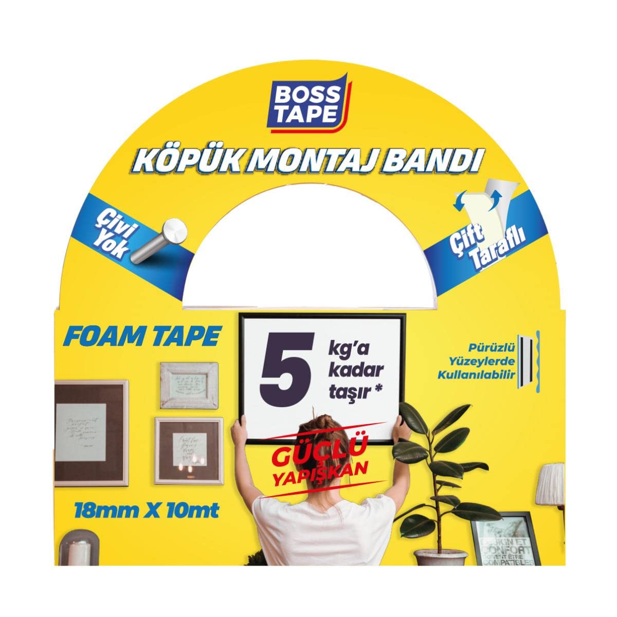 Boss Tape 5 KG Çift Taraflı Köpük Aksesuar Montaj Bandı 18 mm x 10m