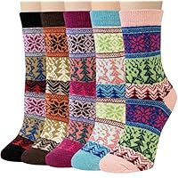 Loritta 5 Pairs Wool Socks for Women Stocking Stuffers Gifts Winter Warm Hiking Crew Boot Socks,Z Tree snowflake