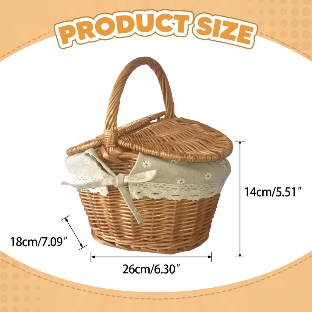 Cestino da Picnic in Vimini, Cestino Portaoggetti in Rattan con Fodera Lavabile per