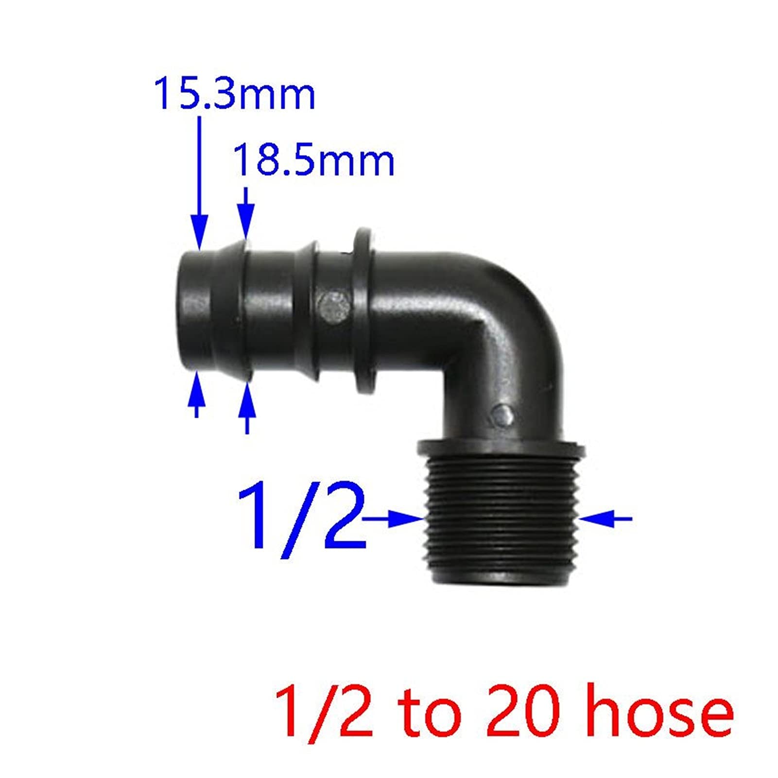 Kuchenny wąż ogrodowy gwint męski 1/5.1 cm 3/10.2 cm do 1/2 3/4 25 mm wąż kolanko złącze kolankowe 16 mm 20 mm wąż ogrodowy gięcie złączki 50 szt. (kolor: 1I2x20mm)