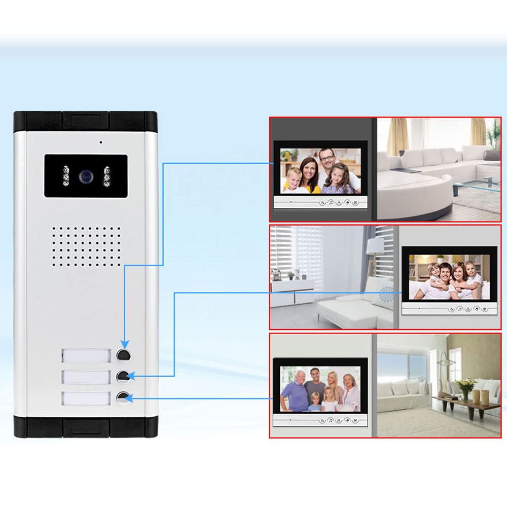Video a colori Citofono Sistema 700TVL IR Visione Notturna Telecamera Esterna Campanello Campanello Video Citofono per 3 Appartamenti Casa
