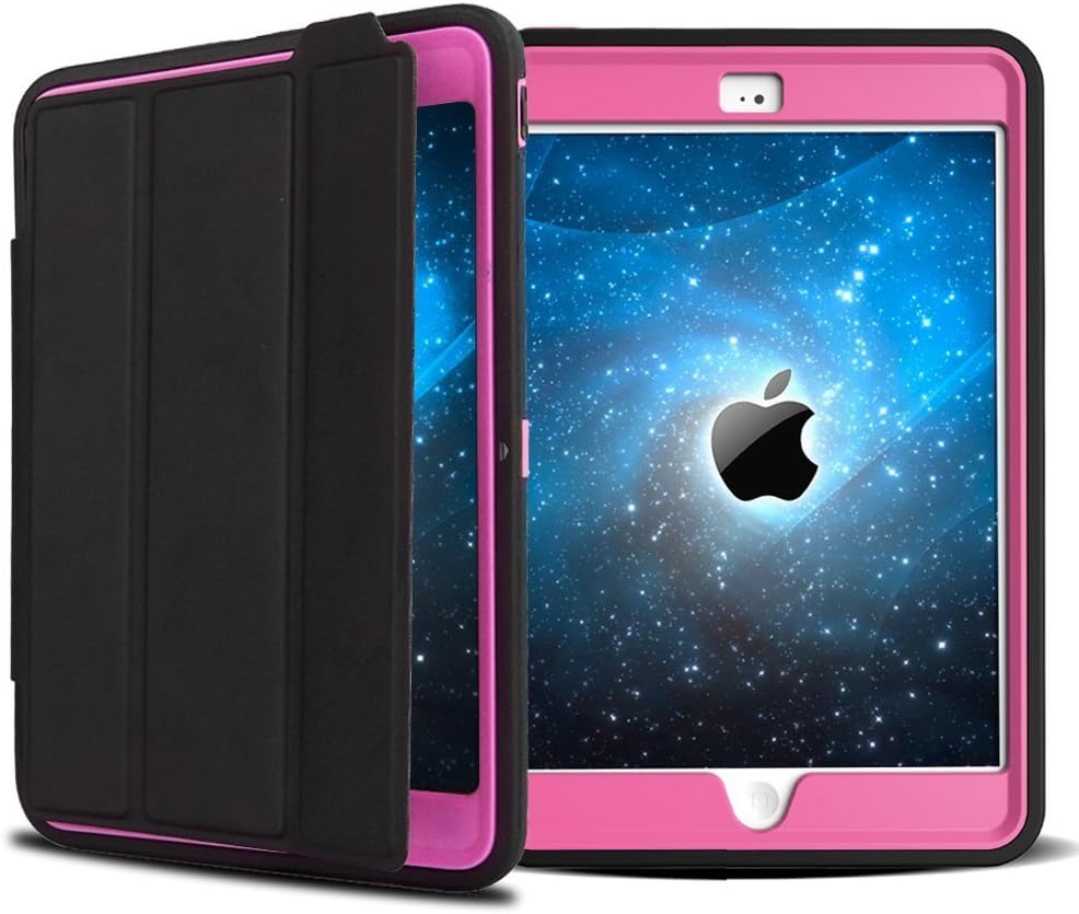 LUKA Extreme Heavy Duty Full Body Rugged Hybrid Protective PU Leather Smart Case Magnetic Cover with Sleep / Wake feature for iPad Mini(Ipad Mini 1/2/3, Black-Pink)