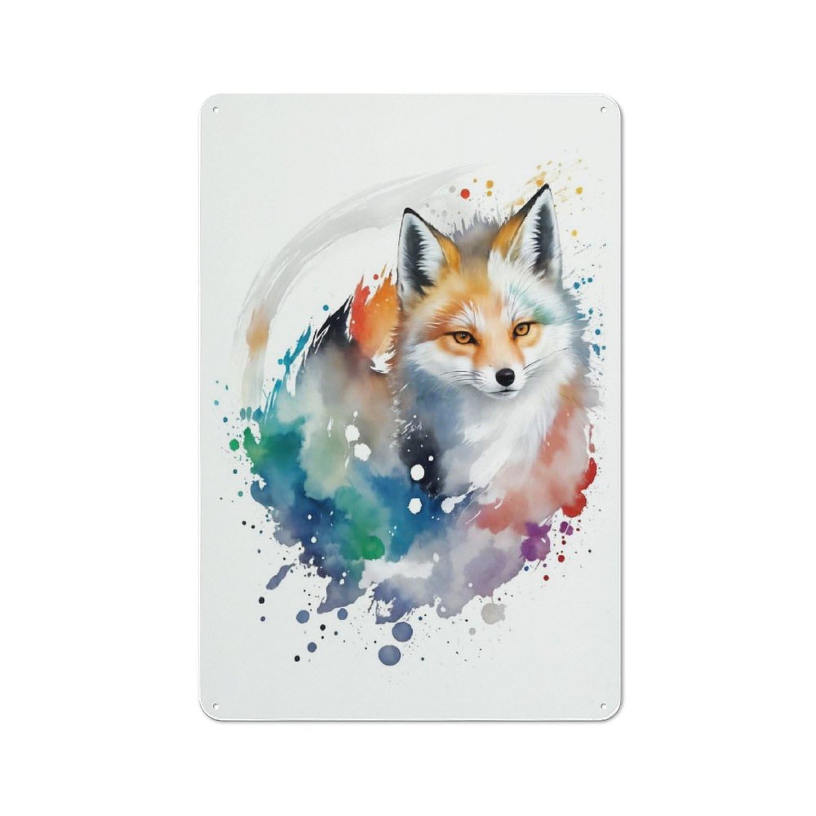 Metal Wall Sign 30x20cm Featuring Watercolor Fox for Garage Or Workshop, for Garage, Workshop And Man Cave Decoration