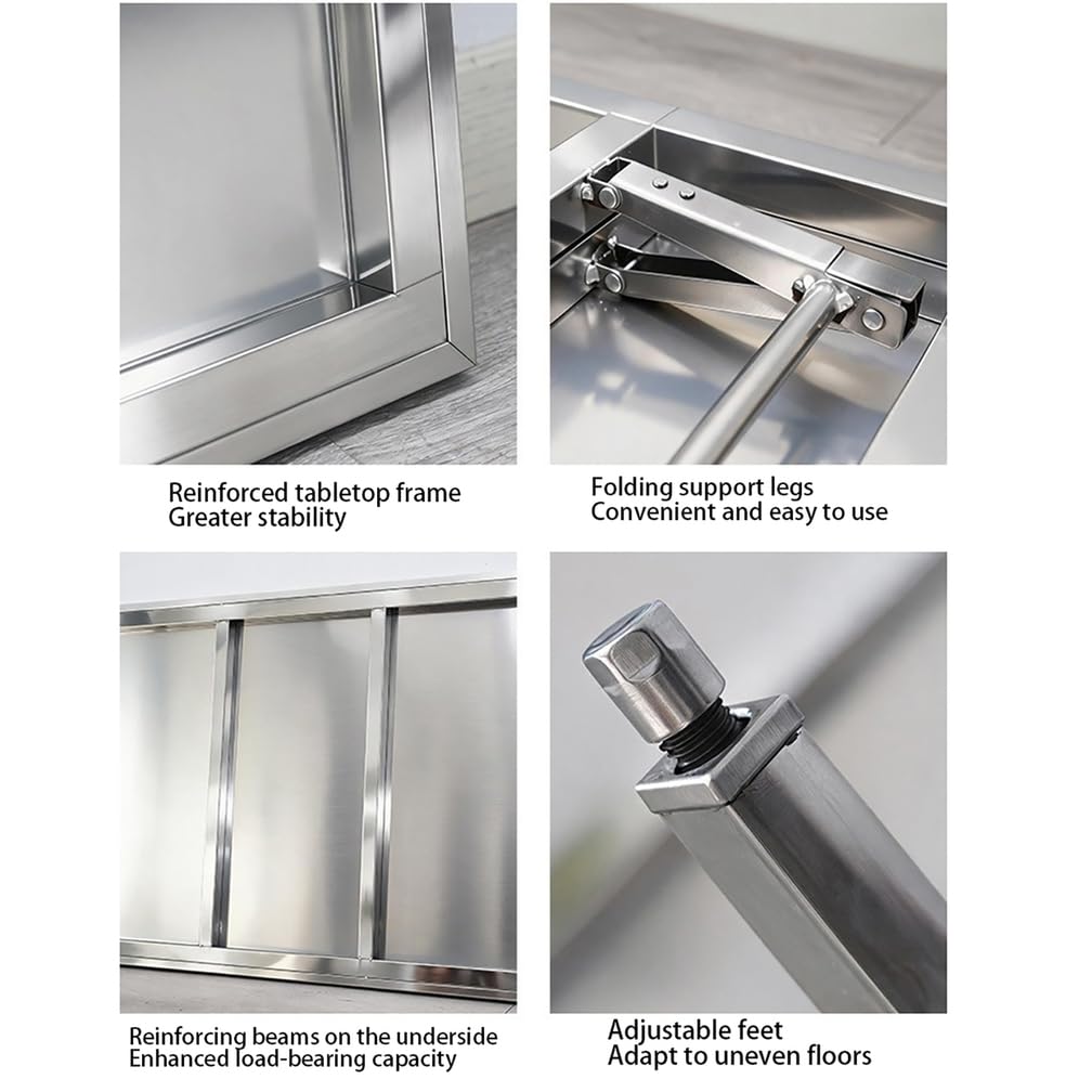 Tavolo da Preparazione in Acciaio Inossidabile - Tavoli da Cucina Pieghevoli Professionale con Ripiano Inferiore Regolabile, Banco da Lavoro Portatile per Ristoranti,Argento,L60*H50*W60