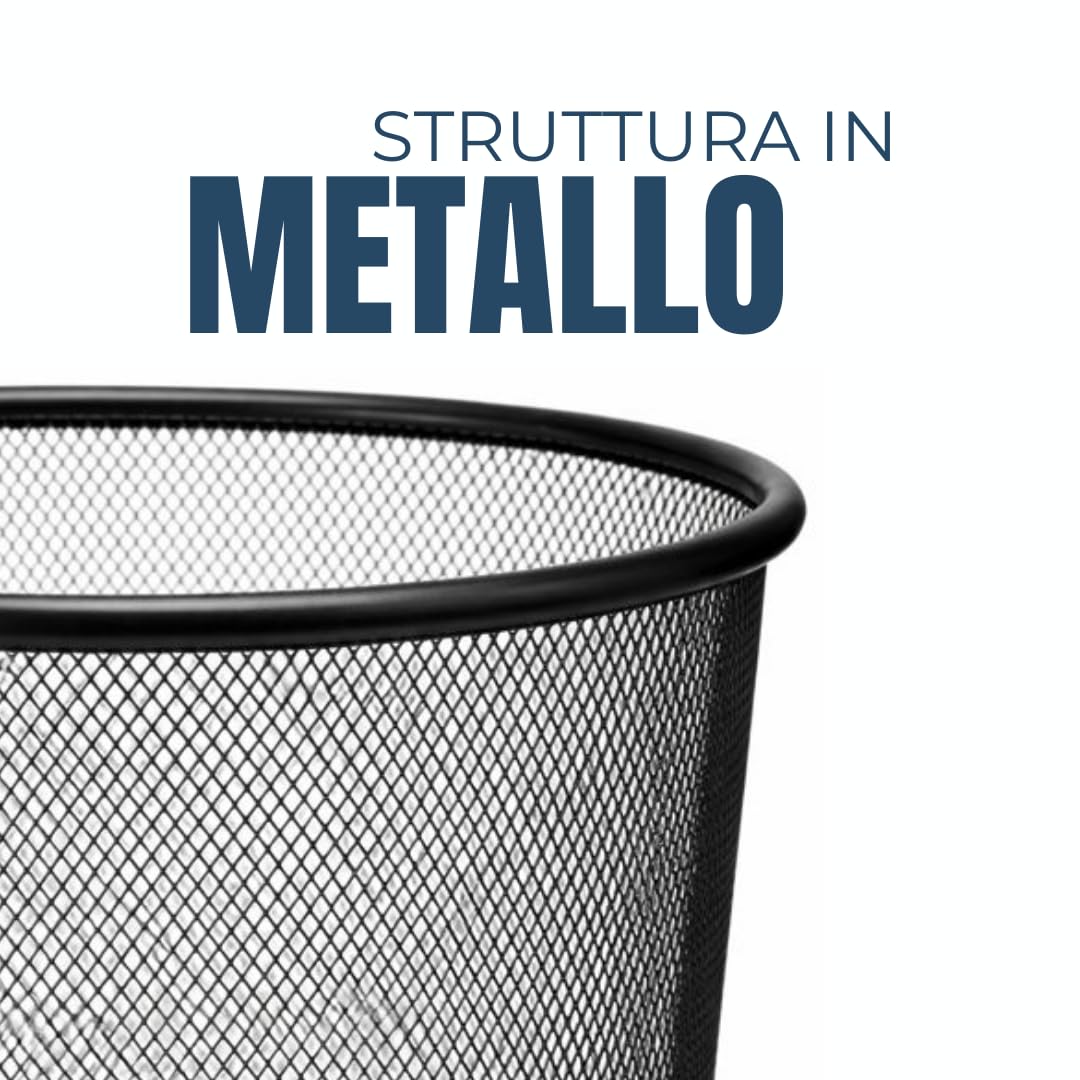 Generico Cestino Gettacarte in Metallo a Rete 19L – Pattumiera da Ufficio 24x27 cm – Nero – Struttura Robusta, Traspirante e Antiruggine – Ideale per Casa, Studio e Ufficio
