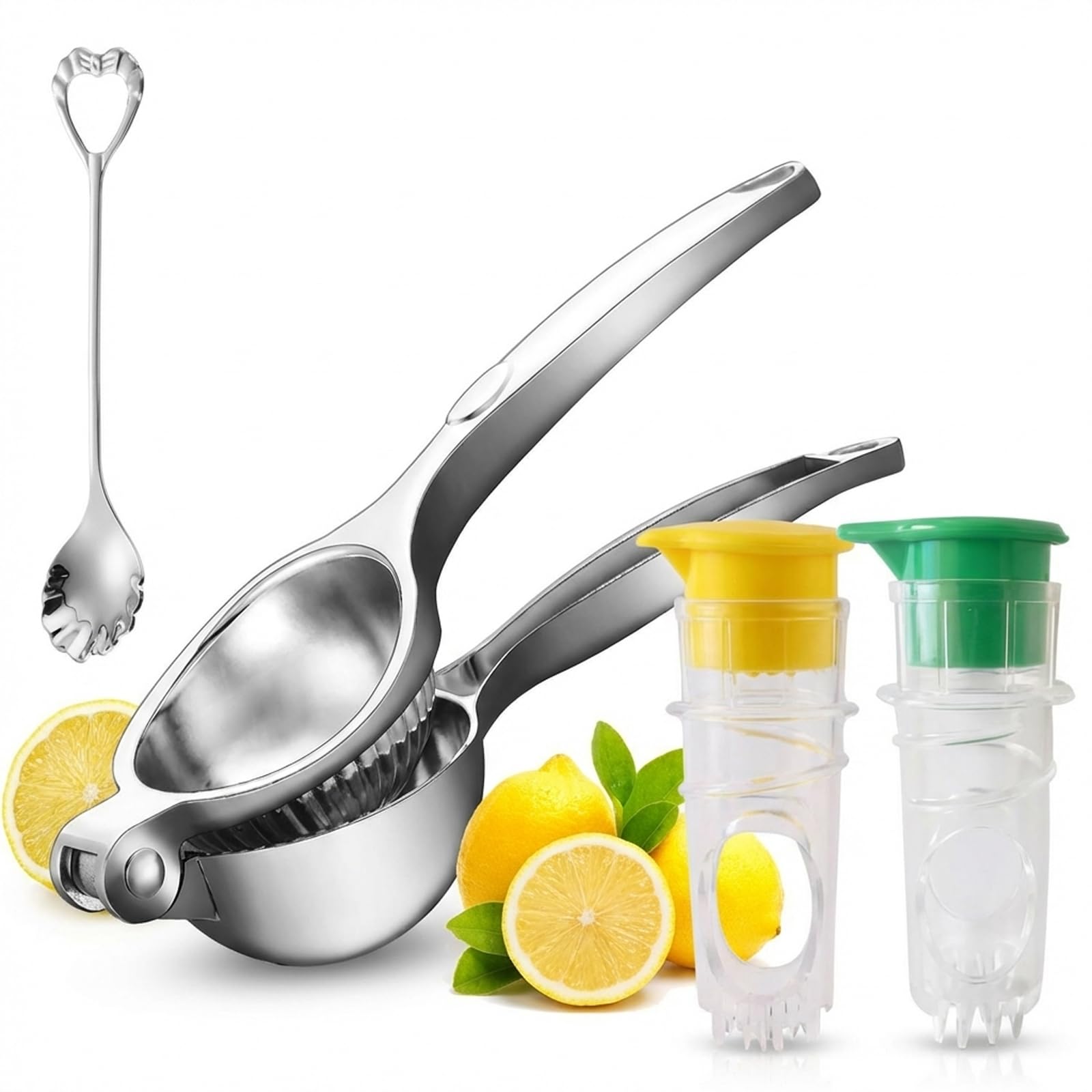 Lemon Squeezers 4-Piece Set, Manual Citrus Juicer for Kitchen and Bar Use, Stainless Steel Lemon Squeezer Press with Efficient Design, Suitable for Lime Orange and Various Fruits