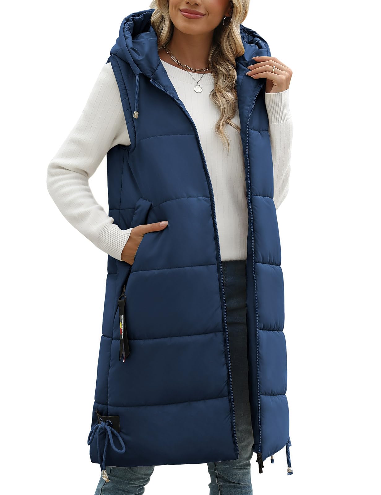 Vancavoo Chaleco Acolchado Mujer Invierno Largo Chaqueta sin Mangas Chaleco de Plumas Chaquetas con Capucha Abrigo de Cálidos on Bolsillos