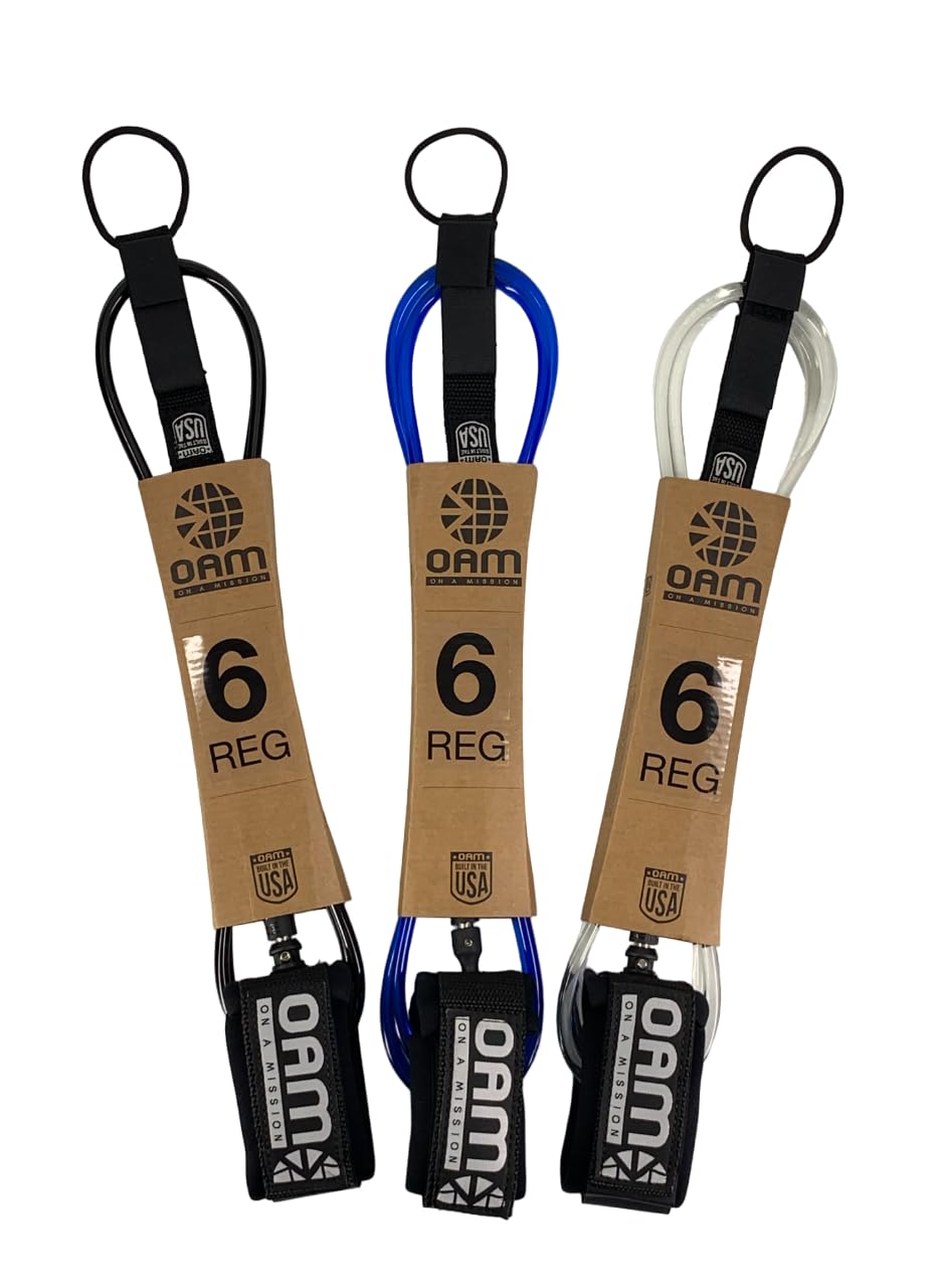 OAM Premium Regular Surfboard-Leine – 6‘ Bis 10‘ Länge, Made In USA, Mit Schlüsseltasche, Weicher Manschette, Doppelt Drehbar