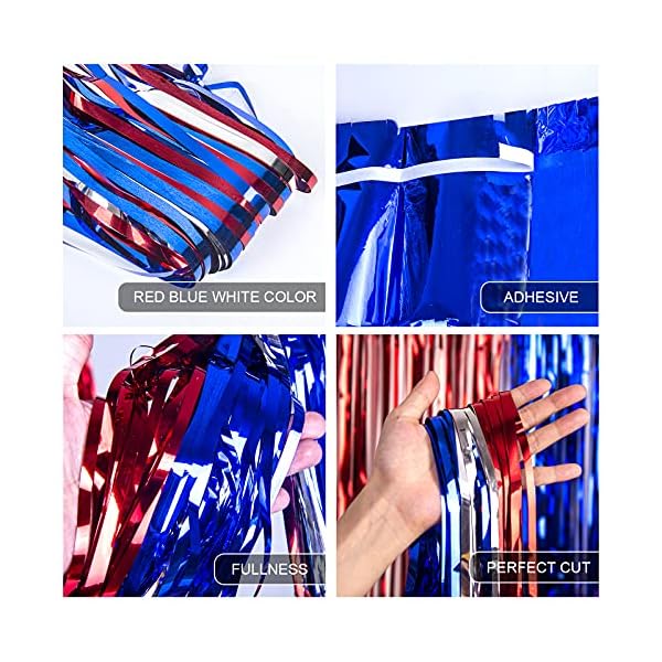 Lolstar 4th of july decorationsred white and blue 3 pack tinsel foil fringe curtains4th of july photo booth prop streamer backdrop for america patriotic partymemorial dayindependence daylabor day  urban country home decor