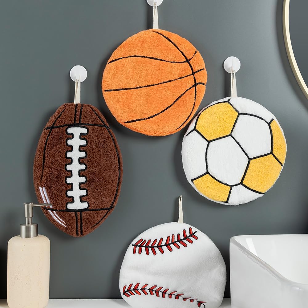 YiLUOMO Ball Pattern Hand Towel Set of 4 Hanging Towels for World Cup Super Soft Highly Absorbent Cute Decorative Hand Towels for Kids Gift Kitchen Dish Towels 10 X 6 Inch