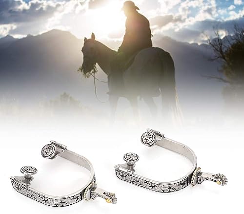 Vista 4 de Jeanoko Bota de caballo de acero inoxidable con patrón exquisito de vaquero occidental para decoración con equipo para competición ecuestre