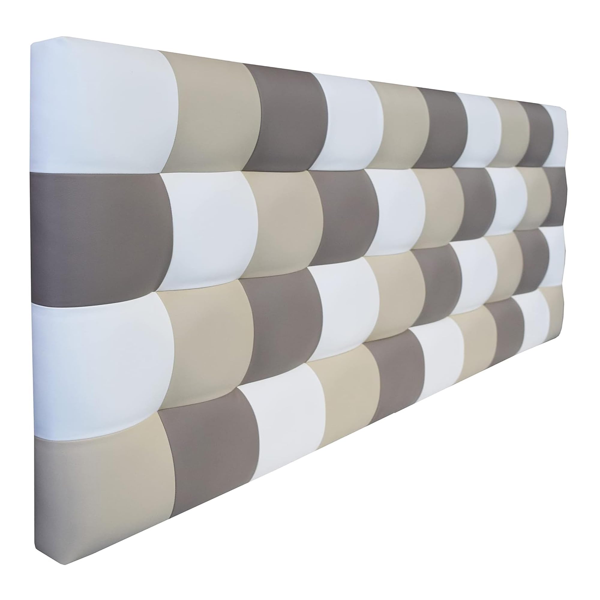 ONEK-DECCO Cabecero de Cama Kansas Patchwork Tapizado en Polipiel, Cabezal Acolchado Original de Diseño Moderno para Dormitorio Juvenil y Matrimonio (180x70, Blanco-Arena-Beige)