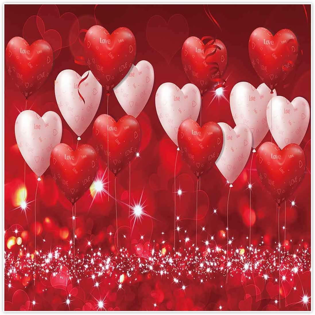 Up To 50% OFF Allenjoy 8x8ft Fabric Valentine's Day Backdrop Red Hearts Balloons Love Theme Party Supplies for Engagement Wedding Bridal Shower Photography Background Studio Portrait Pictures Shoot Props Favors