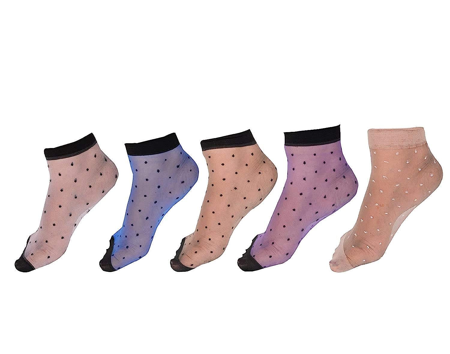 hrbs Thin Elastic Lace Dot Netdi Semi Transparent Colourful Short Ankle Socks for Women & Girls/Ladies Random Color, Note Print of the socks may vary as per the stock-picture-33
