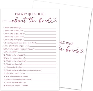 Twenty Questions About The Bride Game Cards, Minimalism Wedding Shower Game, 30 Wedding Games Cards, Pink Bridal Shower Games Engagement Party Favors Supplies - B04