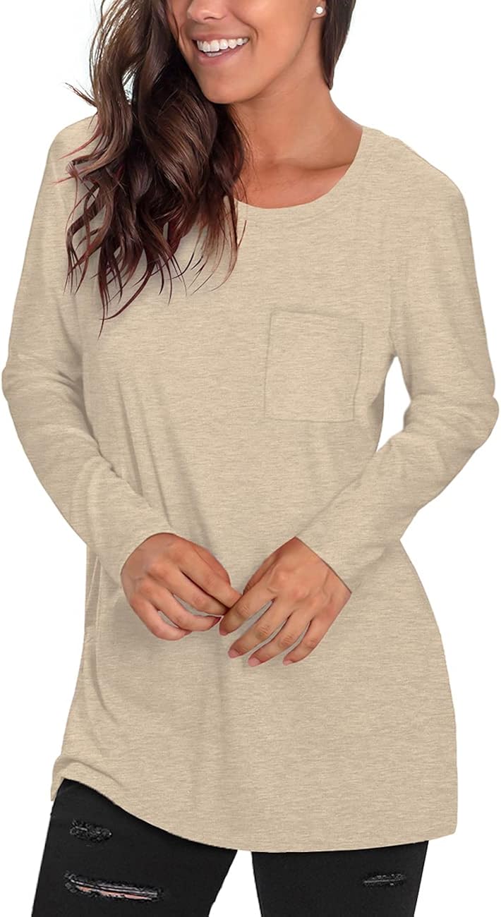 WIHOLL Womens Long Sleeve Solid Color Round Neck Lace Buttons Tunic Tops Henley Shirts : Clothing, Shoes & Jewelry