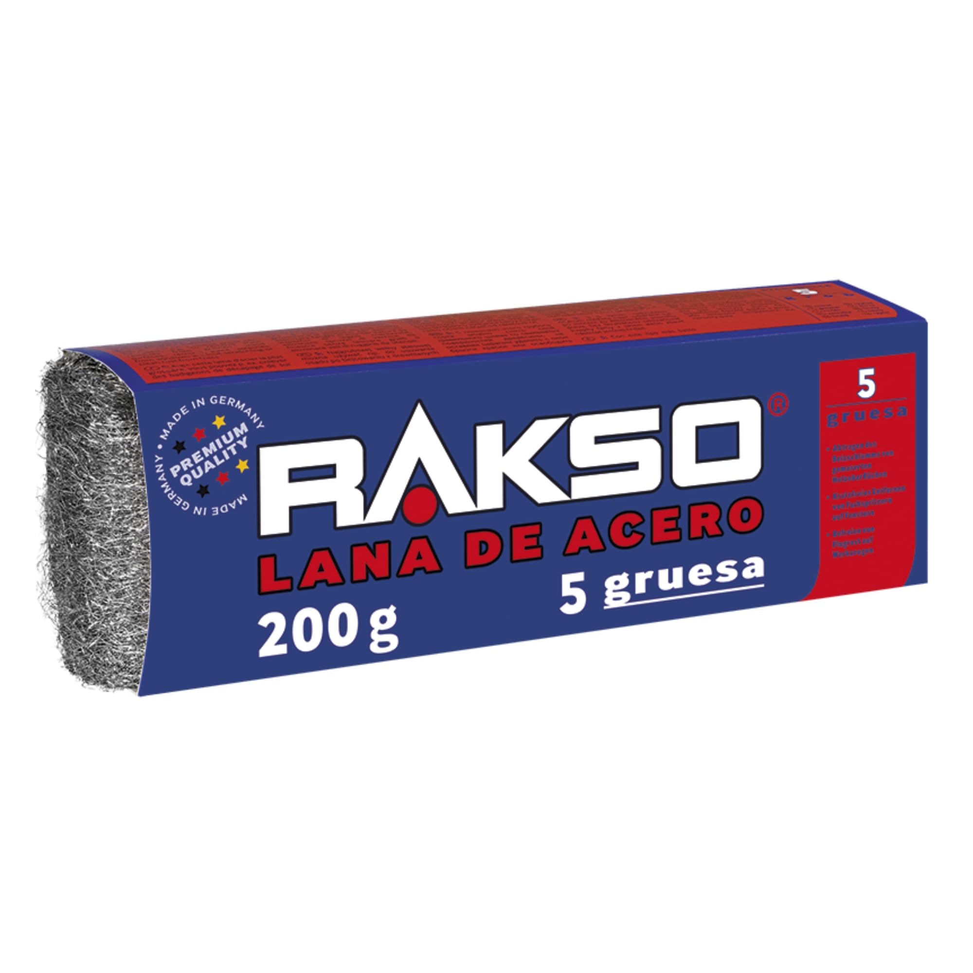RAKSO Thick steel wool 5-200g, 1 strip, removes varnish residue from wood, removes paint splashes from glass and surface rust from tools.