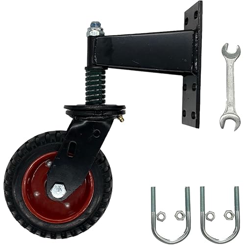 6inch Fence Gate Wheel for Metal Tube Wooden Gate, 500lbs Capacity 360 Degree Rotation Spring Shock Absorbing, Heavy Duty Casters Wheels with Screws and Wrenches