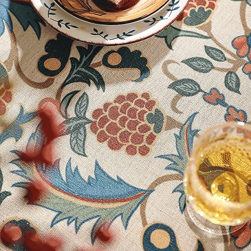 patdrea Designer Vintage Linen Small Square Tablecloth,French Anti-Wrinkle Durable Floral Table Cloth,Colorful Table Cover for Kitchen Dining,Parties,Christmas,Thanksgiving,Party,67"x67"-Puno by patdrea - Image 3