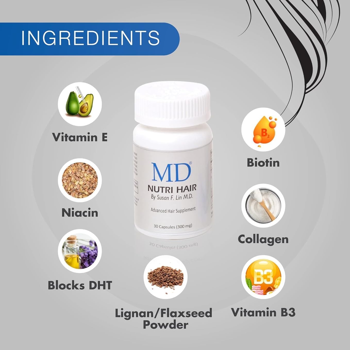 MD Nutri Advanced Support Supplement with Biotin – 30 Capsules Nourish from Within for Healthier-Looking Hair - Image 3