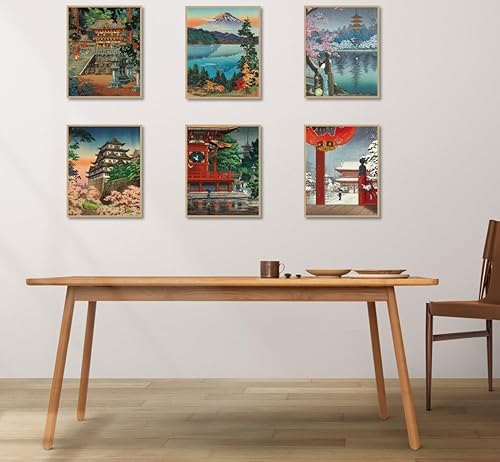 Miniatura 3 de MINI ZOZI Arte de pared japonés para decoración de habitación de 8 x 10 pulgadas, 6 piezas, lienzo tradicional de Tsuchiya Koitsu, pinturas Ukiyoe,