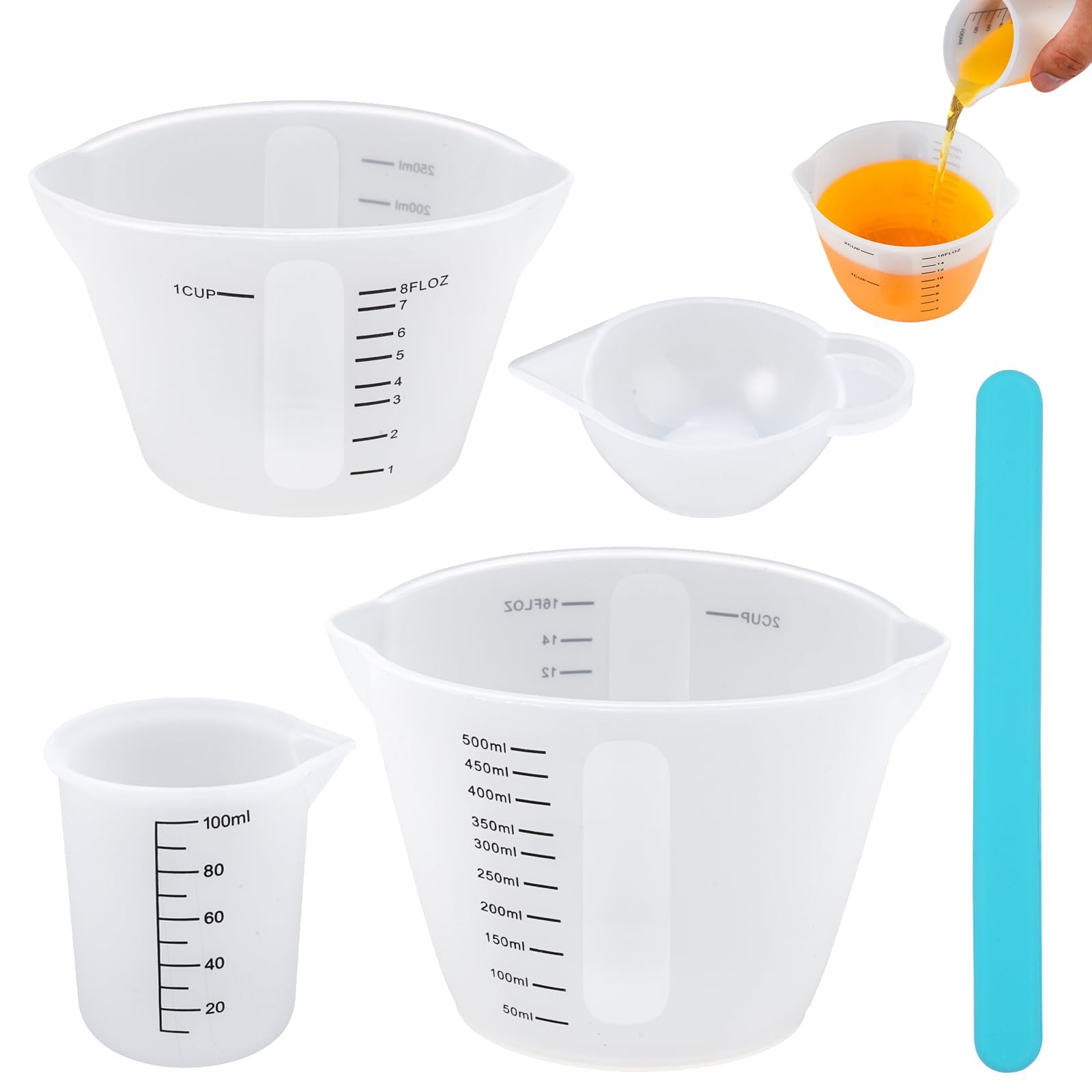 4 Pieces Silicon Measuring Cups Epoxy Resin Mixing Kit with Graduations