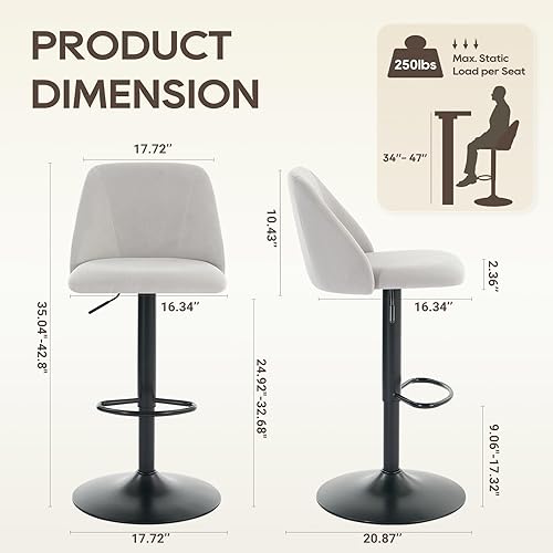 Miniatura 2 de COLAMY Juego de 2 taburetes de bar, sillas de bar giratorias modernas, taburetes de bar tapizados ajustables, altura de mostrador con respaldo