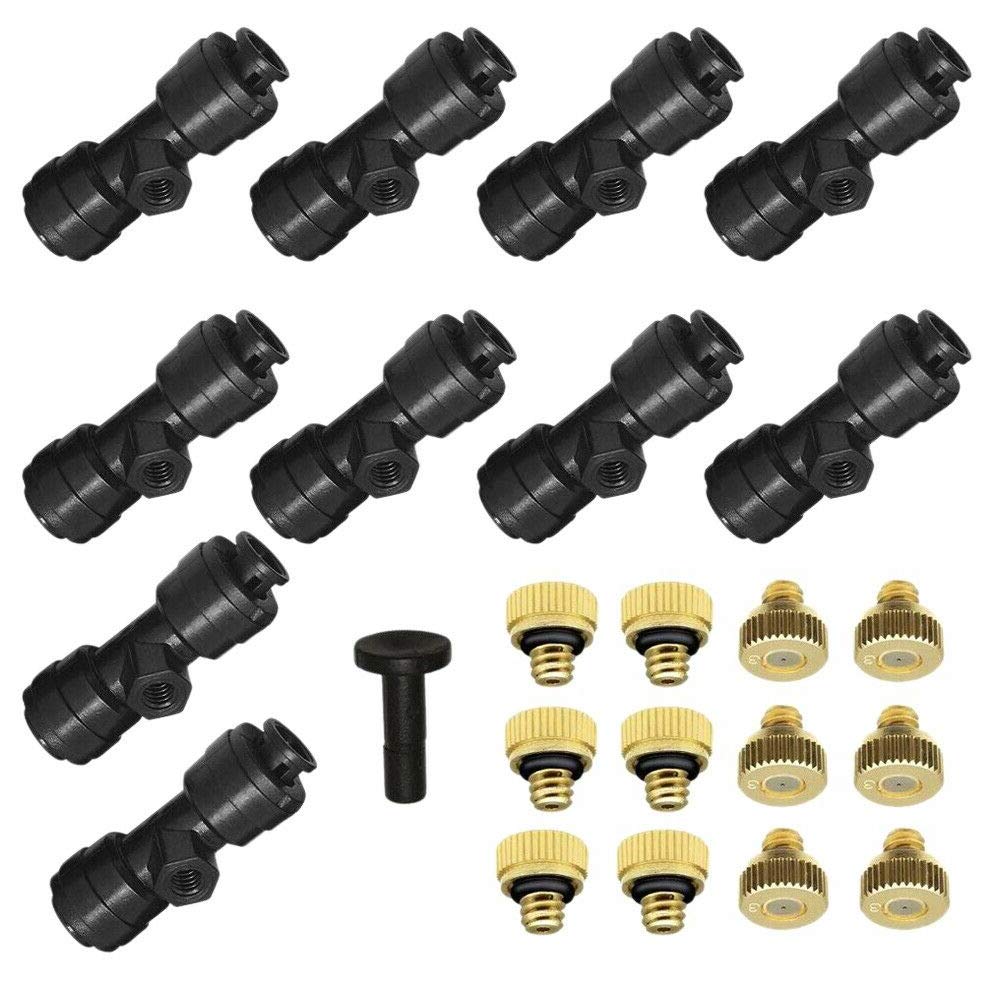 Irrigation Outdoor Sprinkler Hose Kit, Garden Cooling System Brass Misting Nozzles Adjustable DIY for Greenhouse Plant Lawn