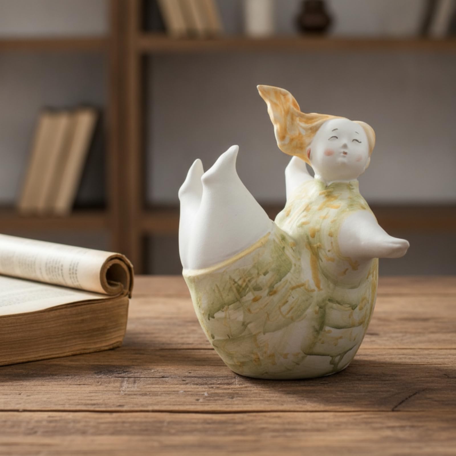 Colcolo Statua in Ceramica Ragazza Scultura Decorativa Bambola Soprammobile Figura Donna Dipinta a Mano Elegante Adatta per Salotto Camera da Letto Studio Ufficio, size to 3, style to 3