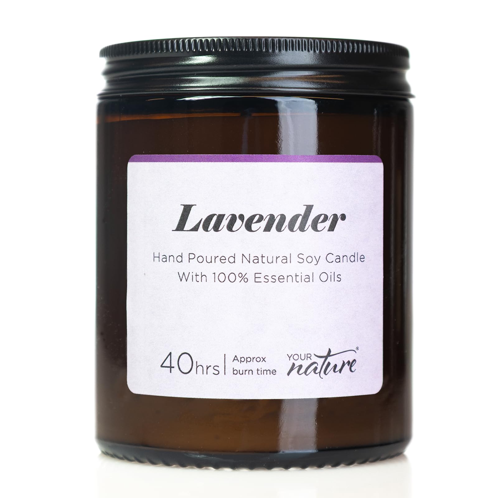 Your Nature Lavender Aromatherapy Candle – Luxury Handmade Soy Wax with Pure Essential Oils, Cotton Wick, Vegan & Eco-Friendly, Long Lasting Calming Fragrance, 140g