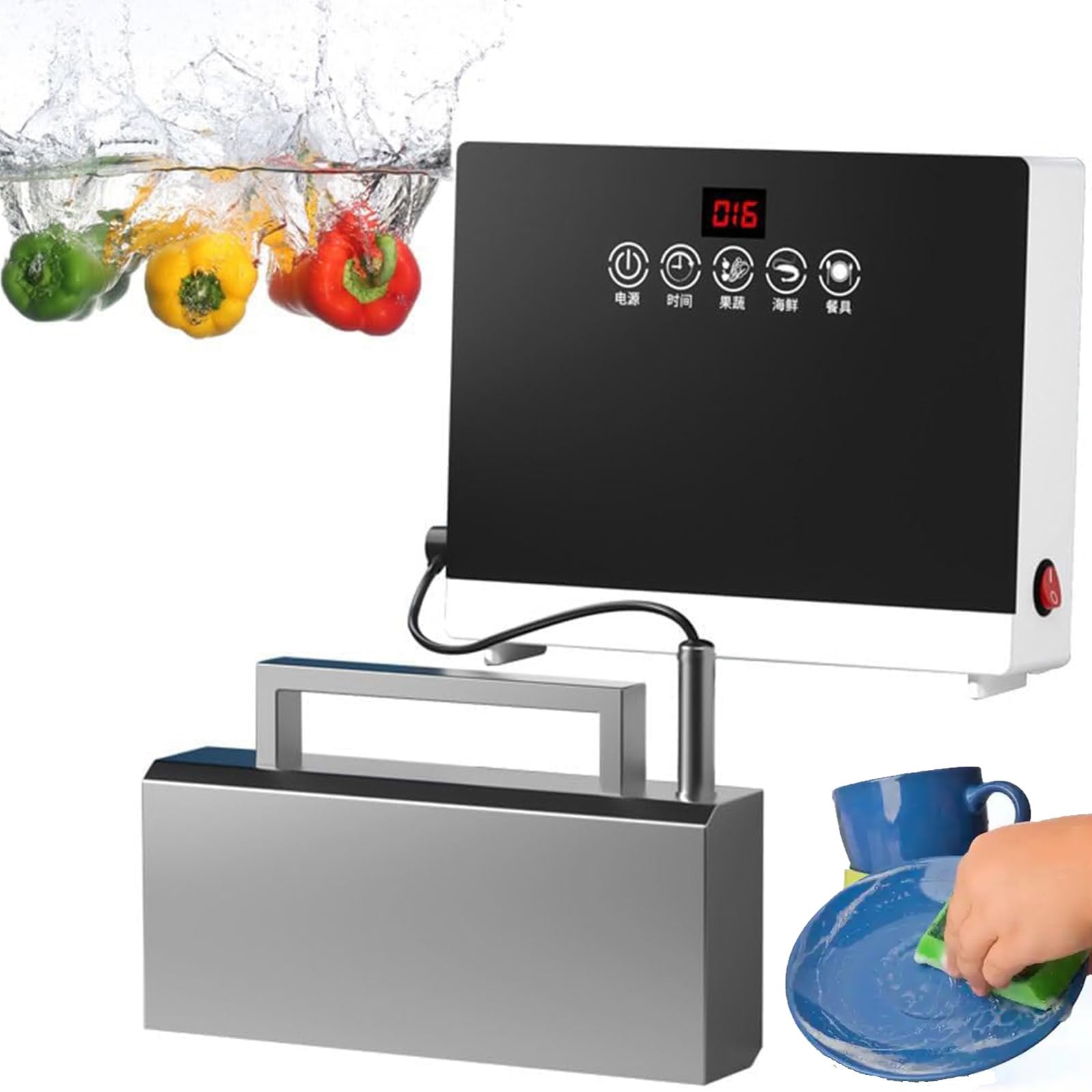 Lave-Vaisselle à ultrasons 380 W avec Commande Tactile pour Fruits et légumes, sans Installation