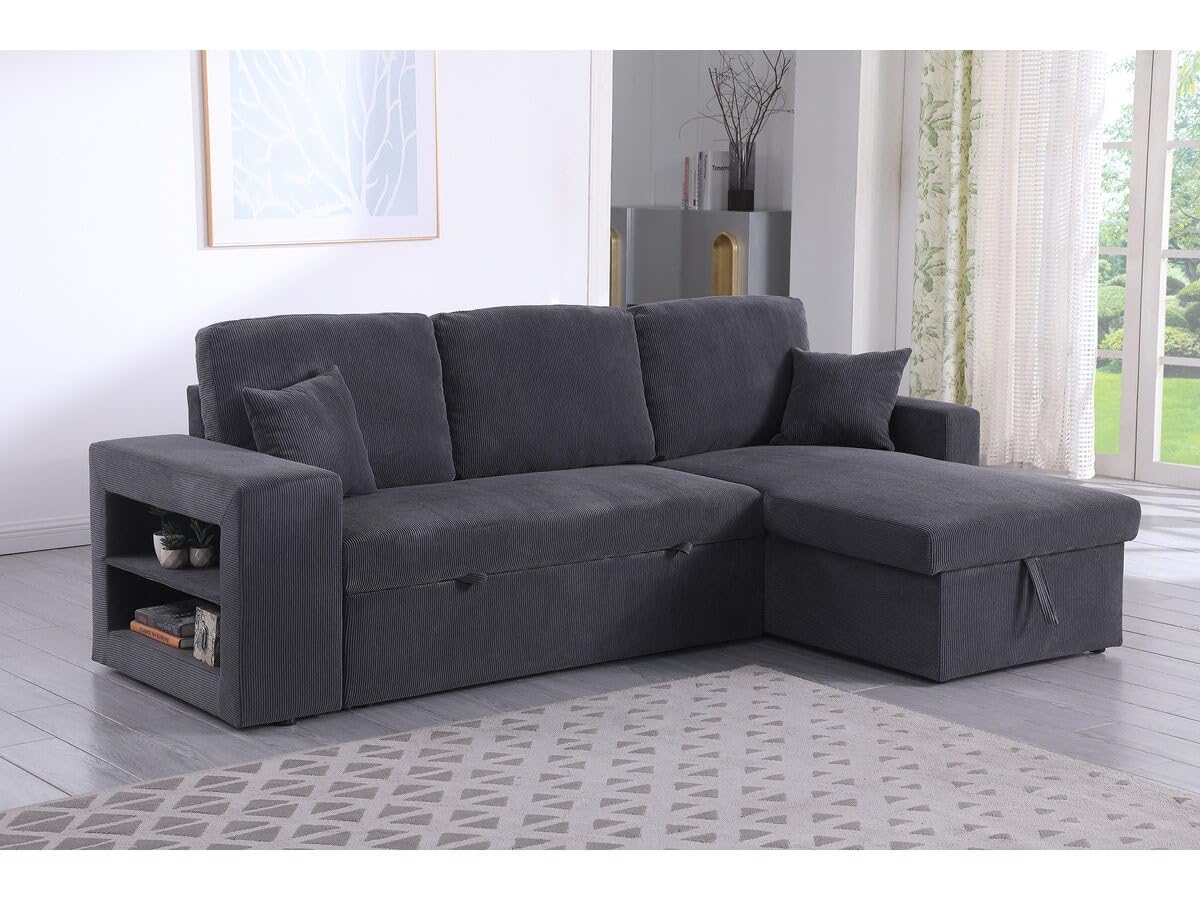 Habitat et Jardin Canapé d'angle en Velours côtelé Convertible/réversible Axel - 3 Places - Gris