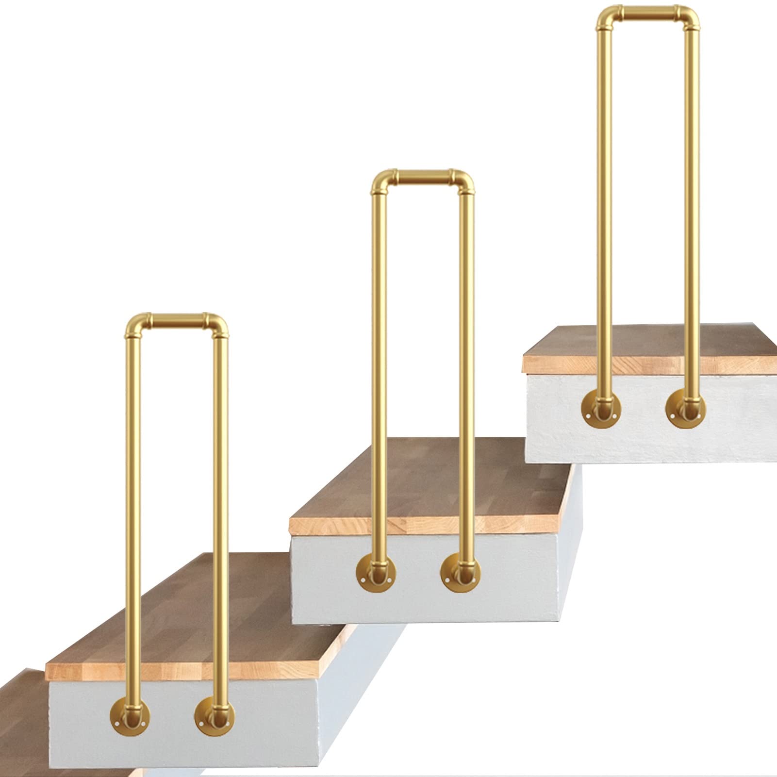 Meiiron Side Mount Staircase Handrail for Indoors and Outdoors, U-Shaped Wrought Iron Safety Deck Railings Transitional Handrail for Stairs Terrace Corridor Garden (Color : Gold, Size : 35cm(13.7"))