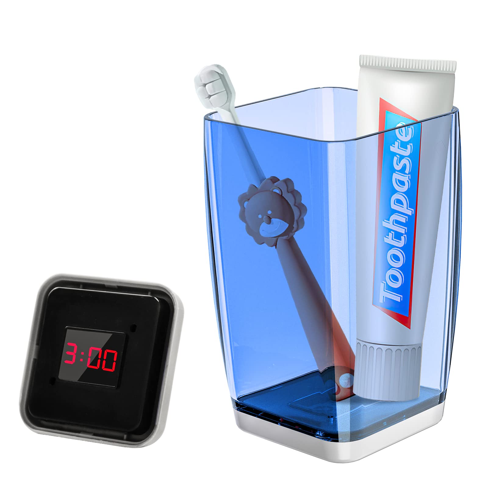 Toothbrush Cup with Smart Digital 3 Minute Timer for Kids, 2 in 1 Bathroom Tumbler Cups Auto Toothbrush Timer for Men Women, Beep Reminder (Blue)