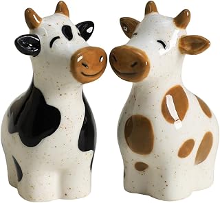 Ceramic Cartoon Cows Shape Salt & Pepper Shakers Set, Hand-Painted Cows Salt and Pepper Shakers, 2 PCS Set-Brown-B