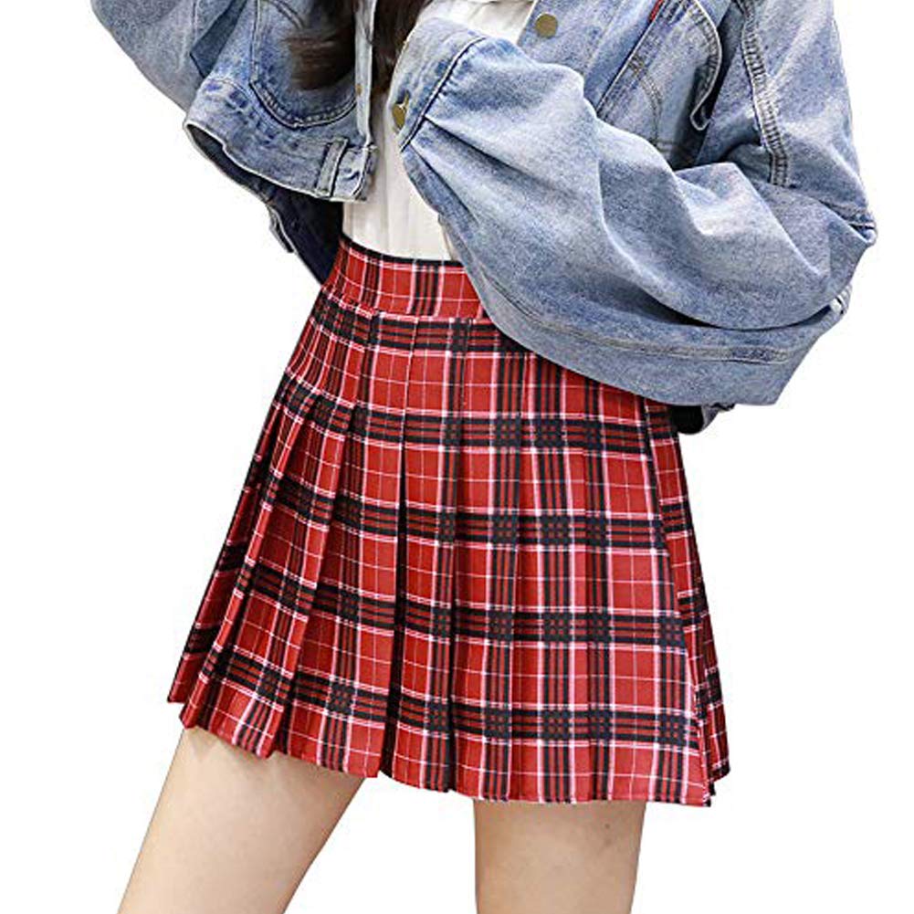 Alliico Women's A-Line High Waist Plaid Pleated Mini Skirt School Girl Skirt