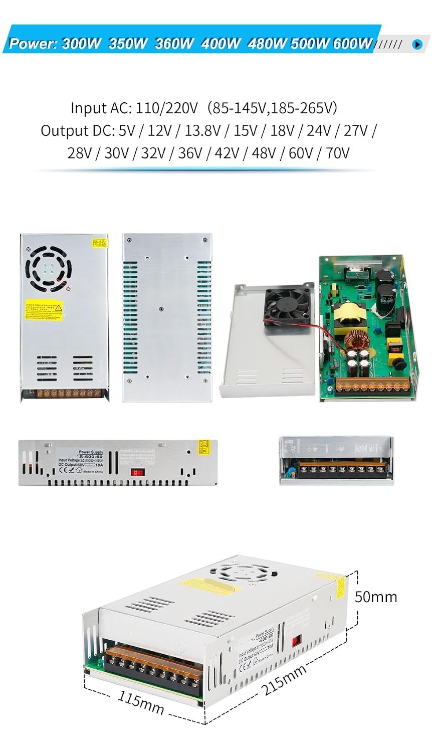 AC to DC 15V 33A 500W Switching Power Supply Drive Transformer for CNC Motor Industrial Electronic Electrical Equipment Etc. 1Pcs