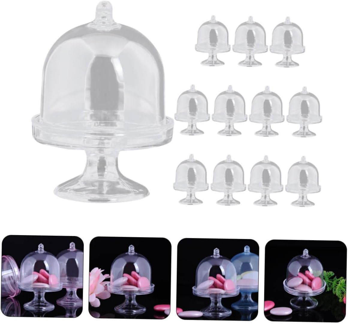 PRETYZOOM 3sets Dessert Display Plate Dome Mini Candy Stand Dome Candy Serving Tray Lid for DIY Wedding Boxes 12pcs*3