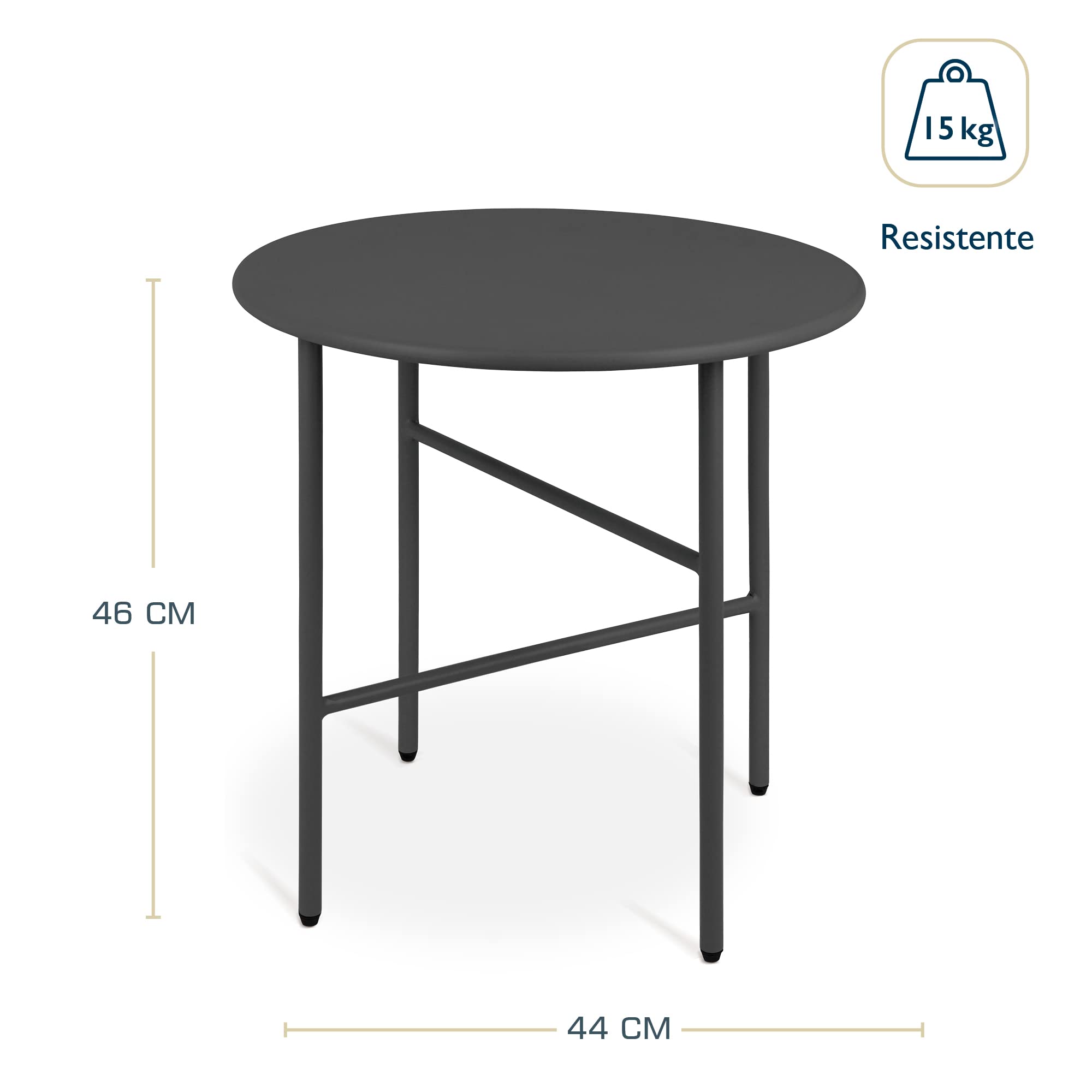 bomoe Set di 2 Tavolino rotondo in metallo nero resistente ai graffi - Altezza e diametro inferiori - Tavoli da salotto stabili Tavolo da giardino per interni e per esterni - Finn