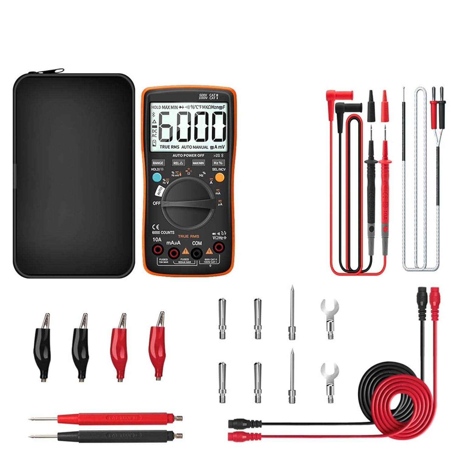 AN9002 Digital Multimeter AC/DC Current Voltage Professional Auto-Range Multimetro True RMS 6000 Counts Tester(AN9002 Red)