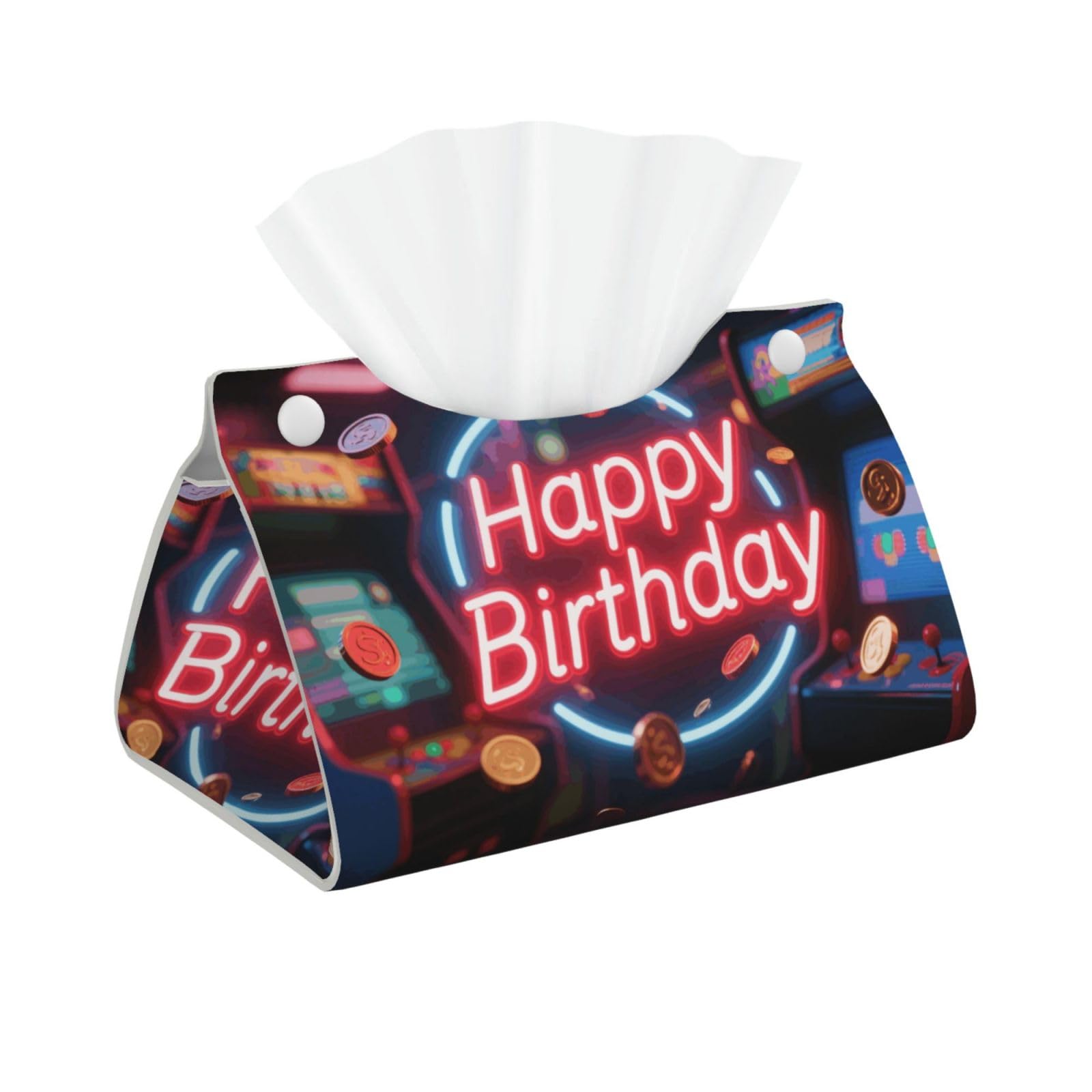 Pu Leather Tissue Box Cover, Neon Happy Birthday Rectangle Tissue Case Covers Decorative Tissue Box Holder Waterproof Tissue Holder Organizer for Bathroom Home Office