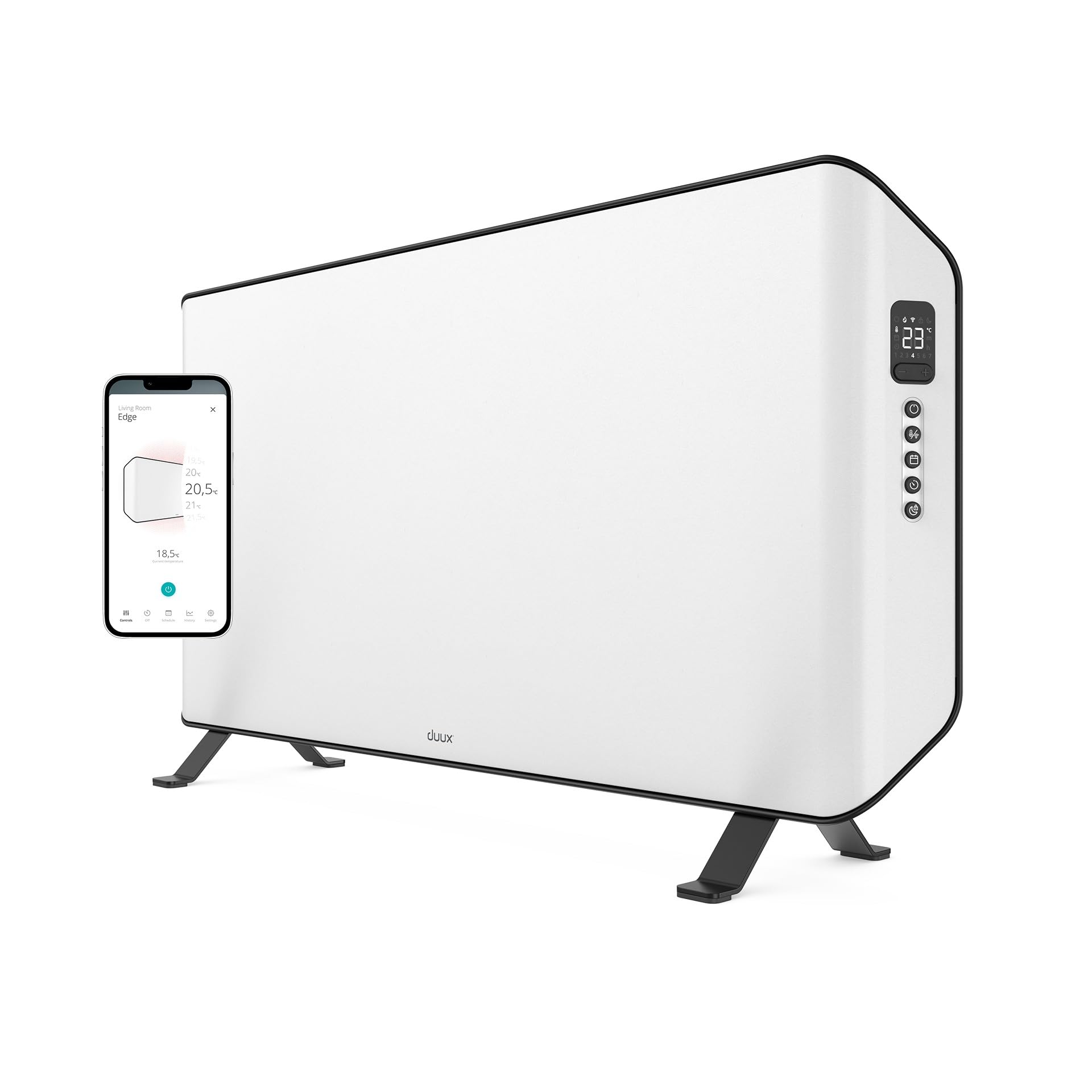 Duux Edge Smart - Riscaldamento elettrico a risparmio energetico, 1000 W, termoconvettore elettrico, termosifone da bagno, termoventilatore con termostato, riscaldatori elettrici per ambienti fino a